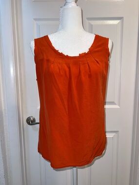 Tory Burch Sleeveless Bright Orange Pleated Scoop Neck Tank size 10